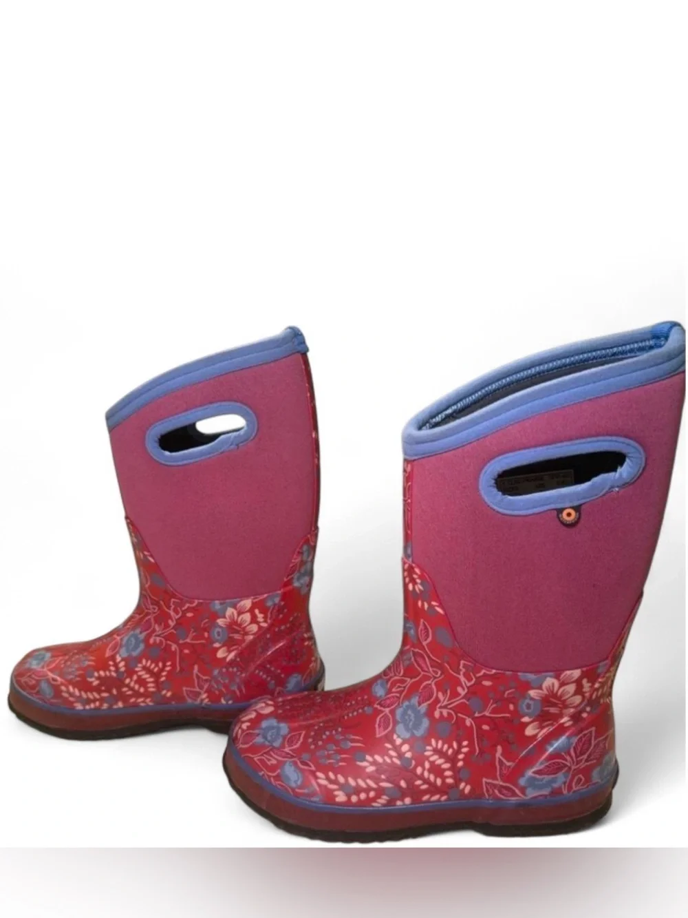 Bogs Classic Prairie Floral Waterproof Rain Boots Raspberry Pink Blue US 2 EU 33